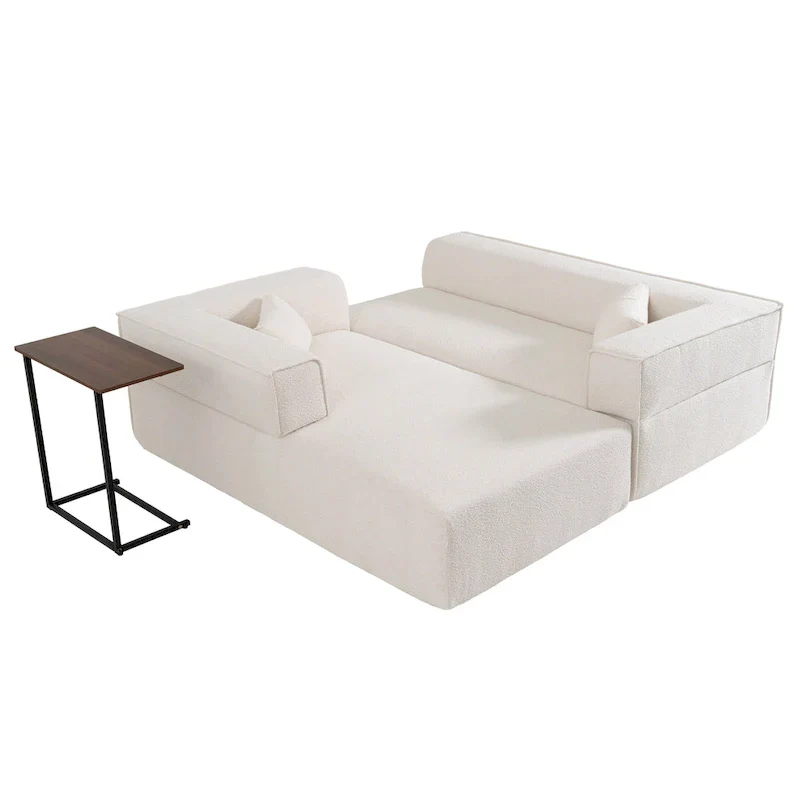 112 Boucle Modular Sectional Sofa with Free Side Table, Wide Seat Design and No Assembly Required