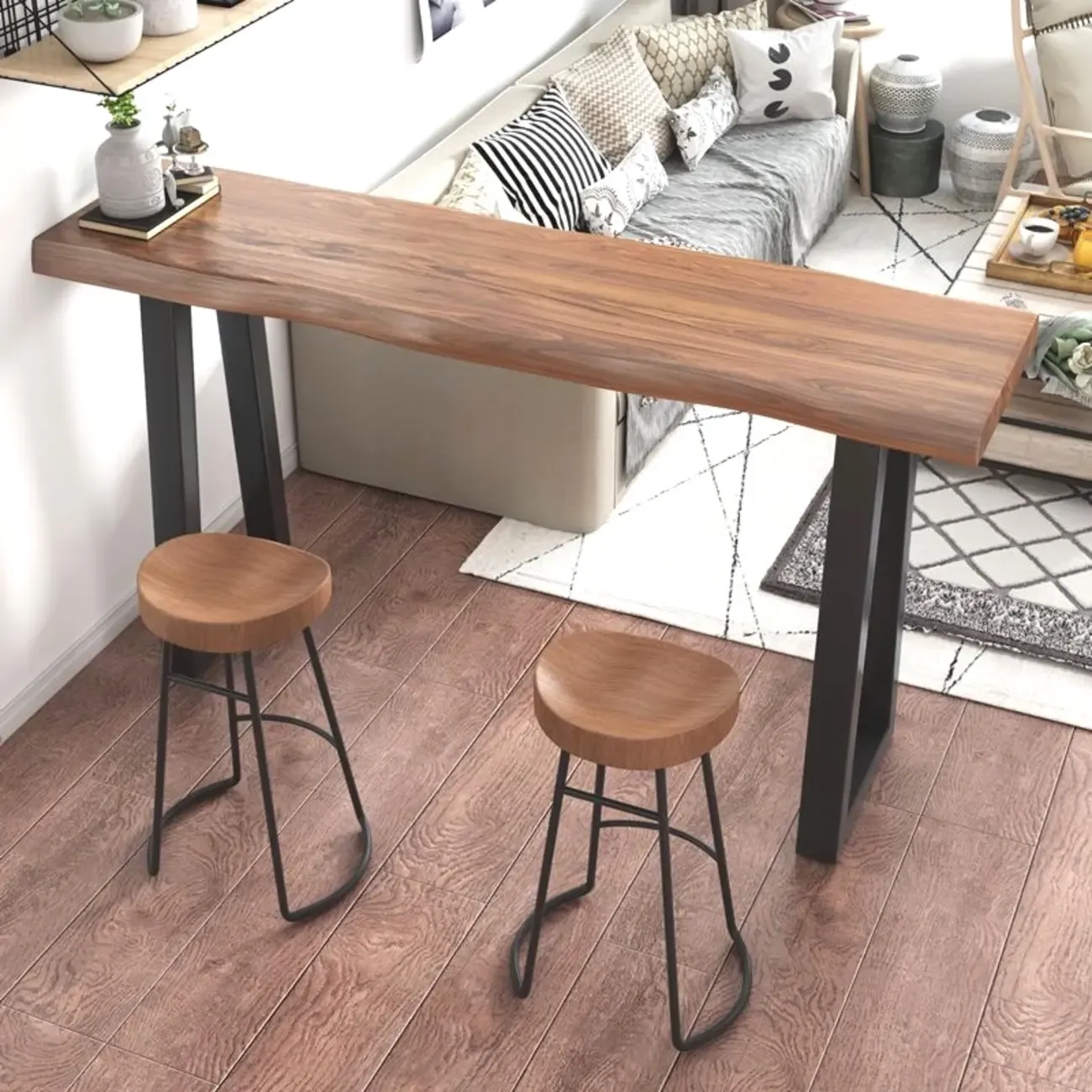Scandinavian Natural Wood Sled Base Bar Tables