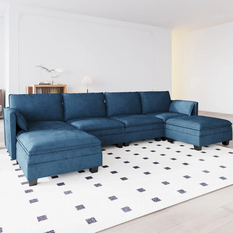 Christopher Knight Home - Noah 141.5  U-Shaped 6-Seater Sofa Couch with Movable Ottoman and Armrest Pockets, Fabric Upholstery