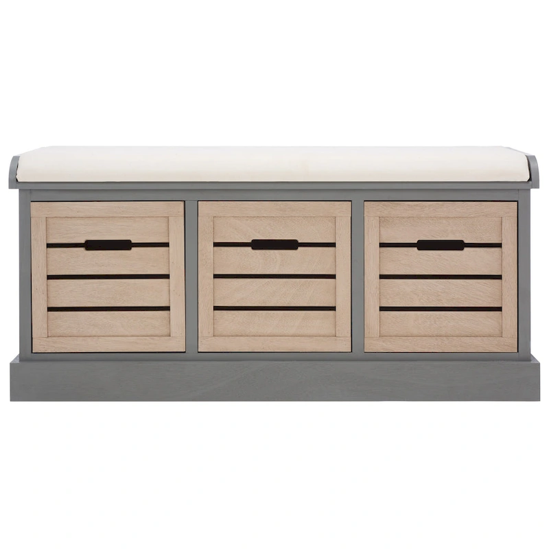 SAFAVIEH Mozella 3-Drawer Cushion Bench - 42 W x 15 D x 20 H - 42Wx15Dx20H