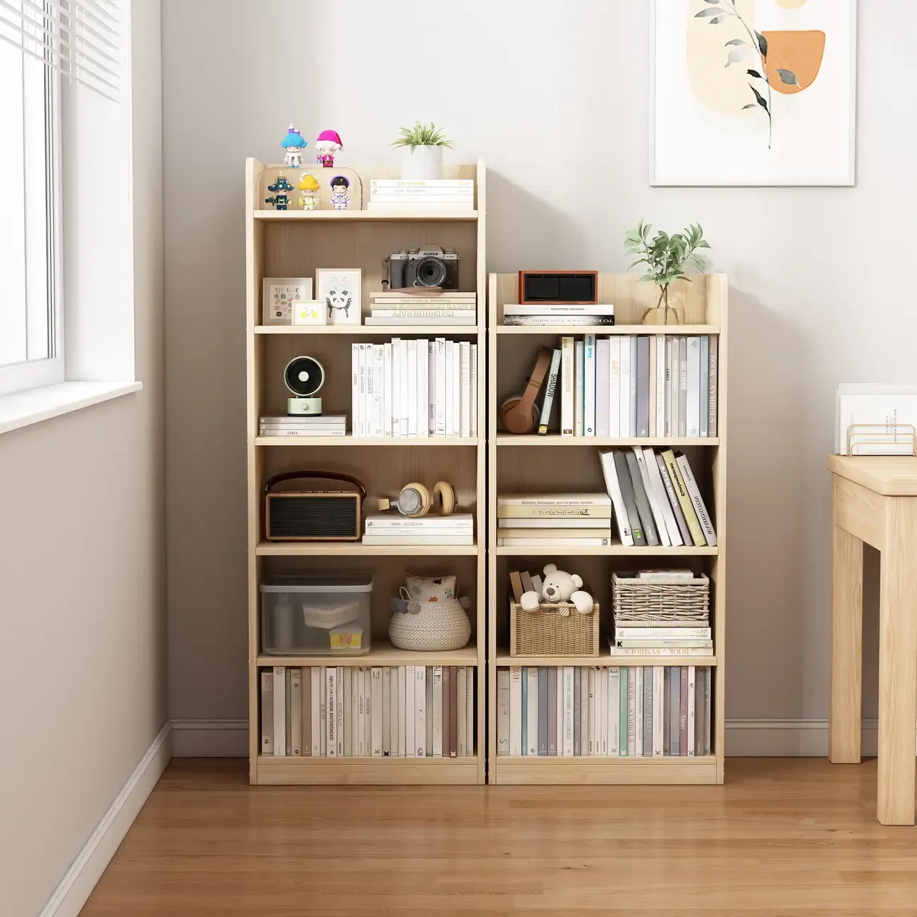 Natural Rectangle Multi-Tier Open Back Wood Storage Bookshelf