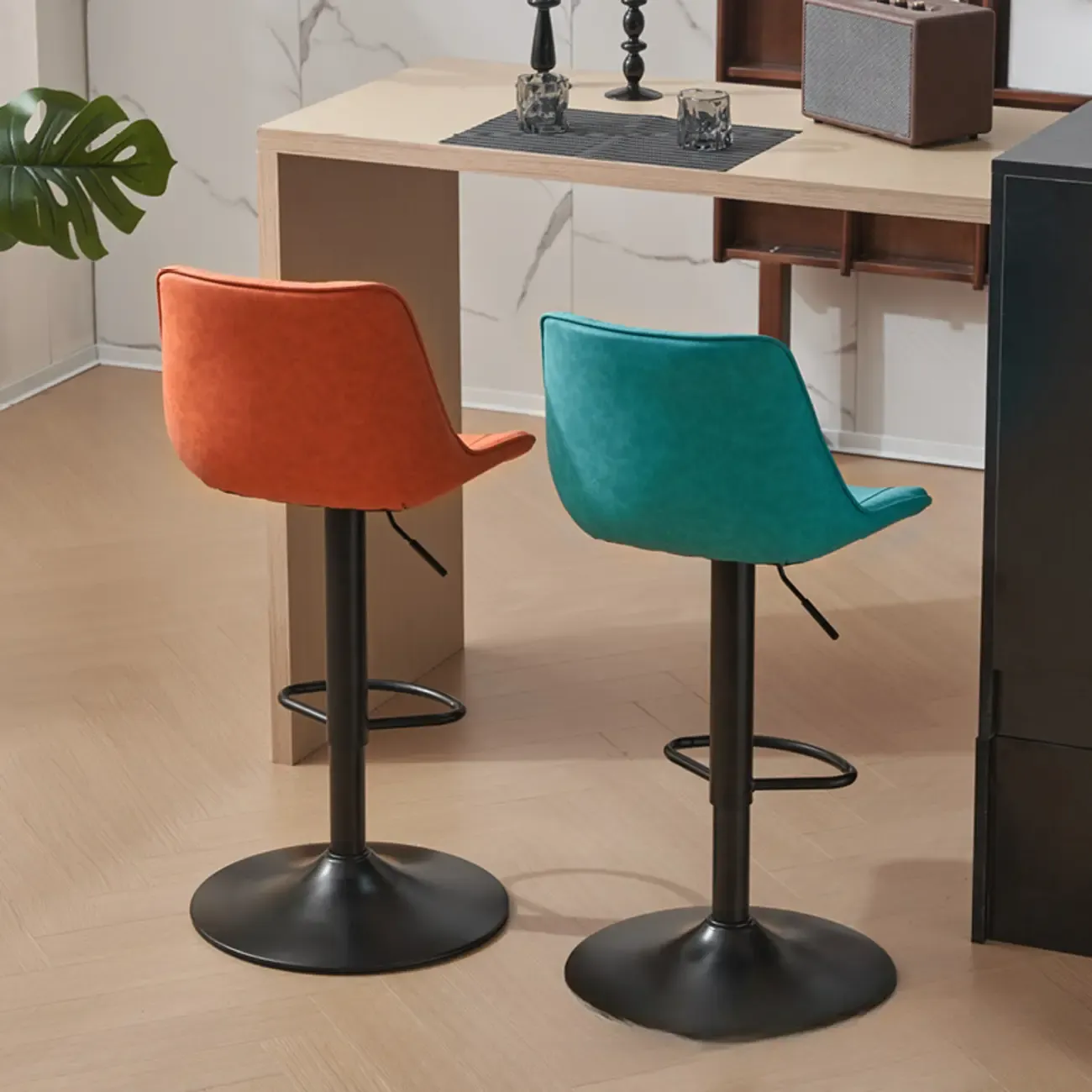 Chic Leather Tufted Swivel Adjustable Bar Stool