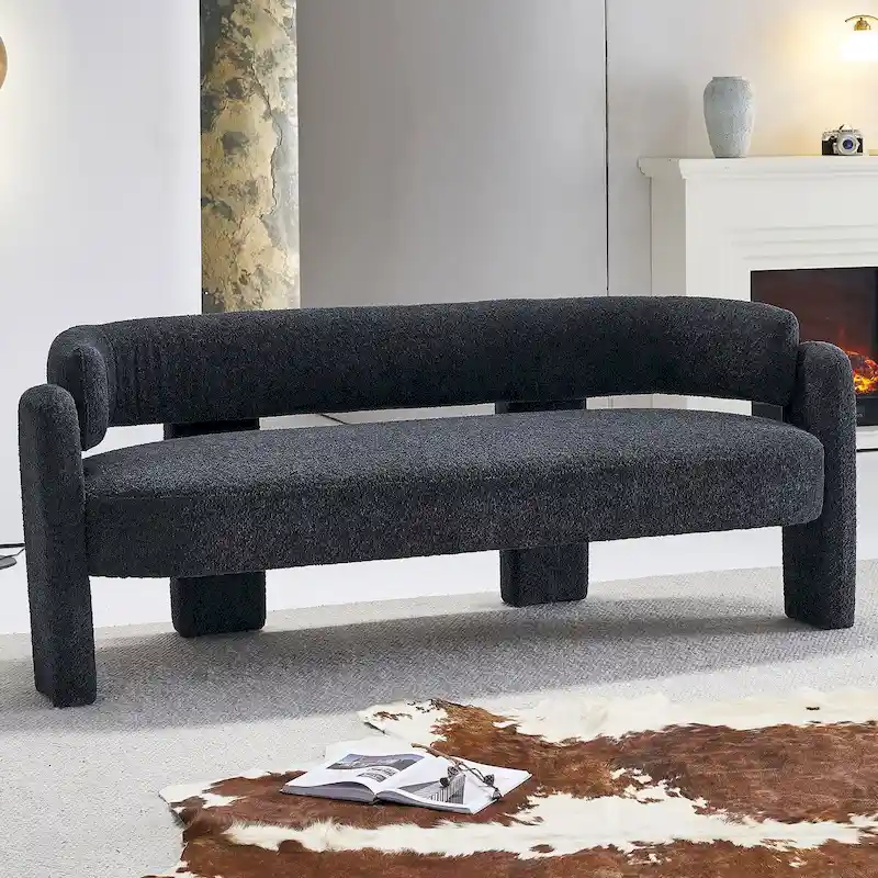 75.59" Wide Boucle Upholstery Modern Sofa for Living Room Beige