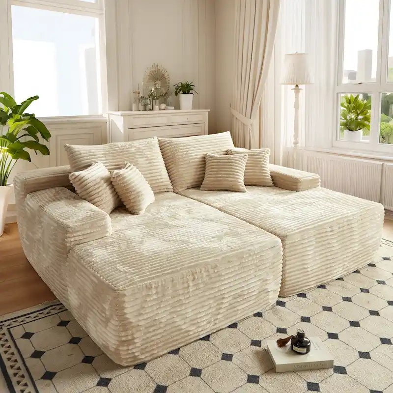 Long Plush Double Chaise Sofa