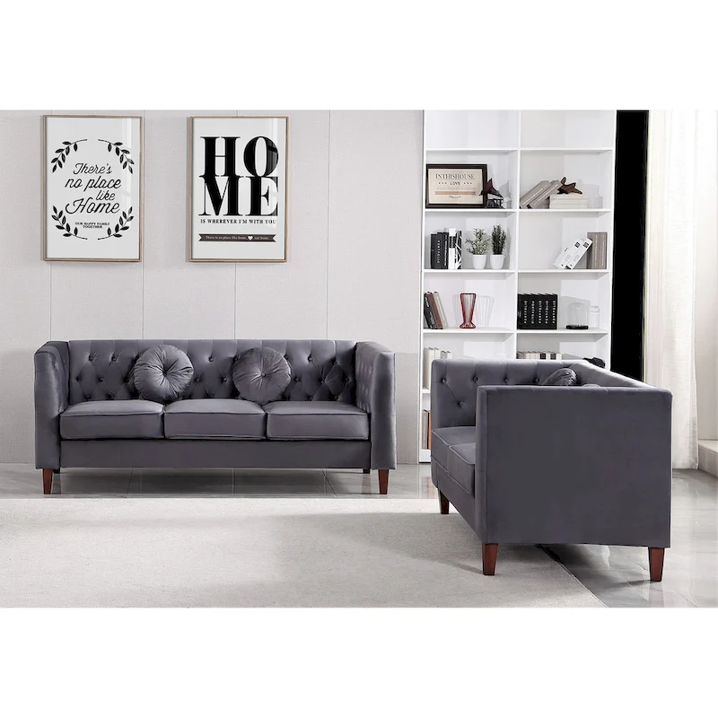 US PRIDE FURNITURE Velvet Classic Chesterfield 2 pieces Living Room Sets, Sofa and Lovesat