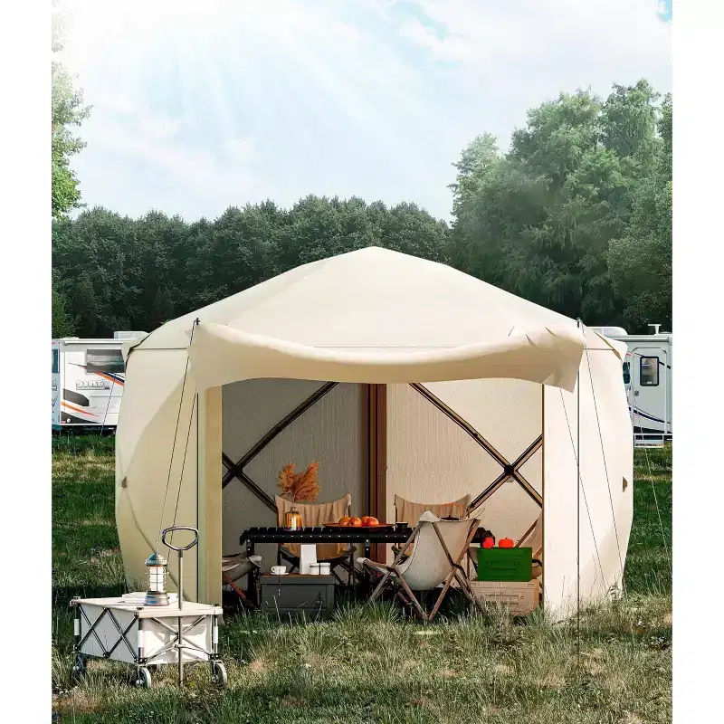 Pop-Up Screen Tent Gazebo, Pentagonal 5-Sided Canopy, 210D Oxford Fabric for Patio and Backyard