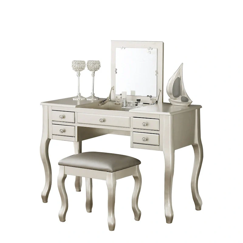 Flip Up Mirror Vanity Set with Stool