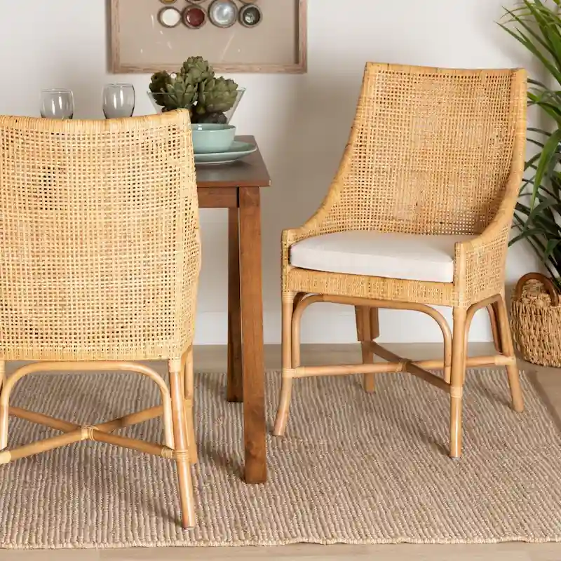 Modern Bohemian Natural Brown Rattan Dining Chair