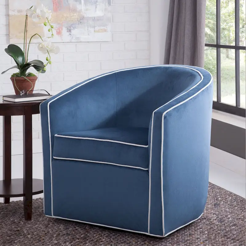 Brown/Cream/Blue/Blush Barrel Style Swivel Accent Chair, 1-Seat
