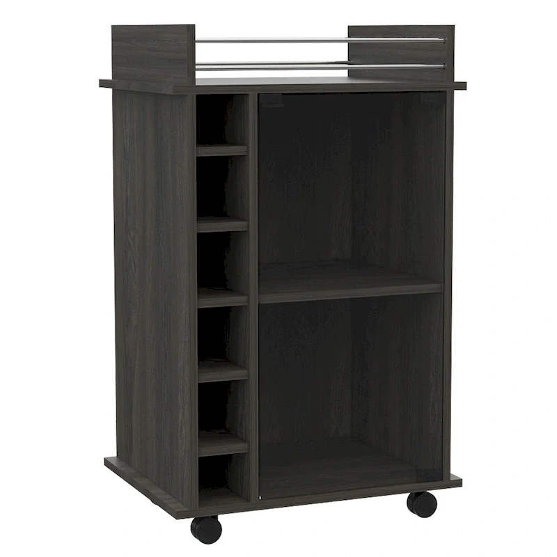 Dukat Bar Cart, Two Shelves, Six Built-in Wine Rack and Four Casters