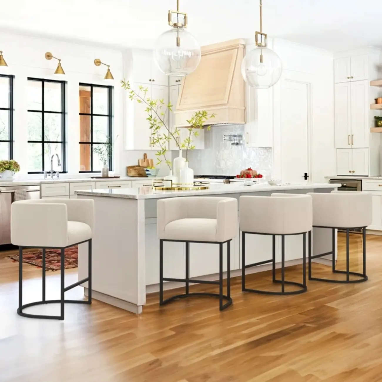 Modern Upholstered Barrel Back Counter Stools