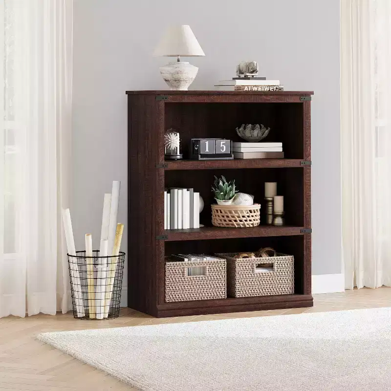 Acekool 5 Tier Farmhouse Bookcase Tall Wooden Open Shelf Bookcase for Living Room Home Office
