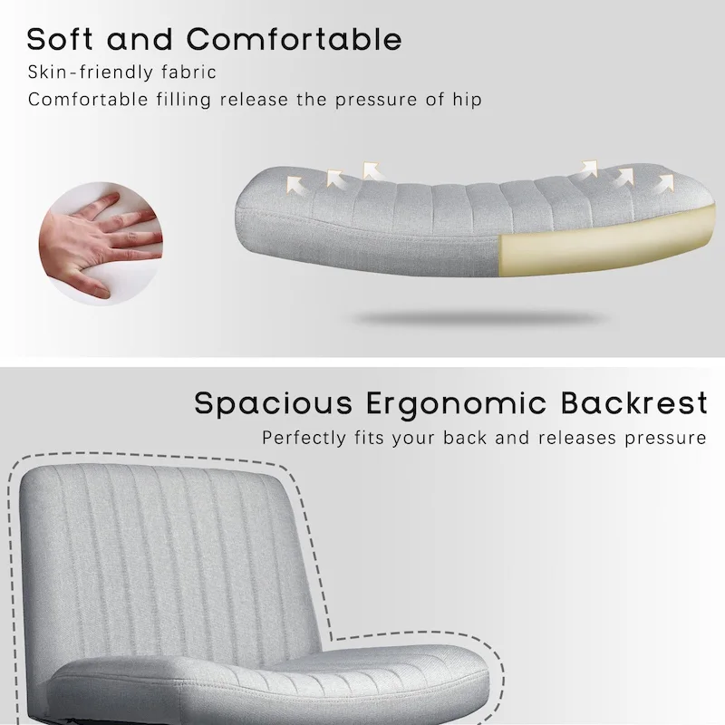 Bossin Criss Cross Chair Armless Office Desk Chair with Wheels,Fabric Padded Cross Legged Chair, Swivel Wide Seat Vanity Chair