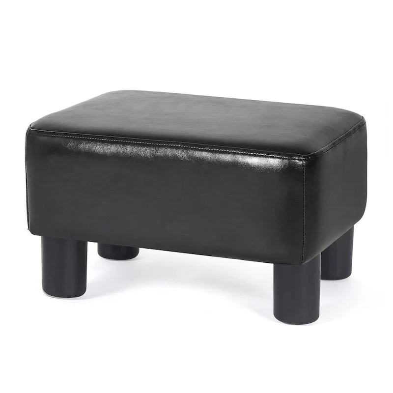 Rectangle PU Leather Footstool Ottoman – Black / Brown, Detachable Legs, Modern Style