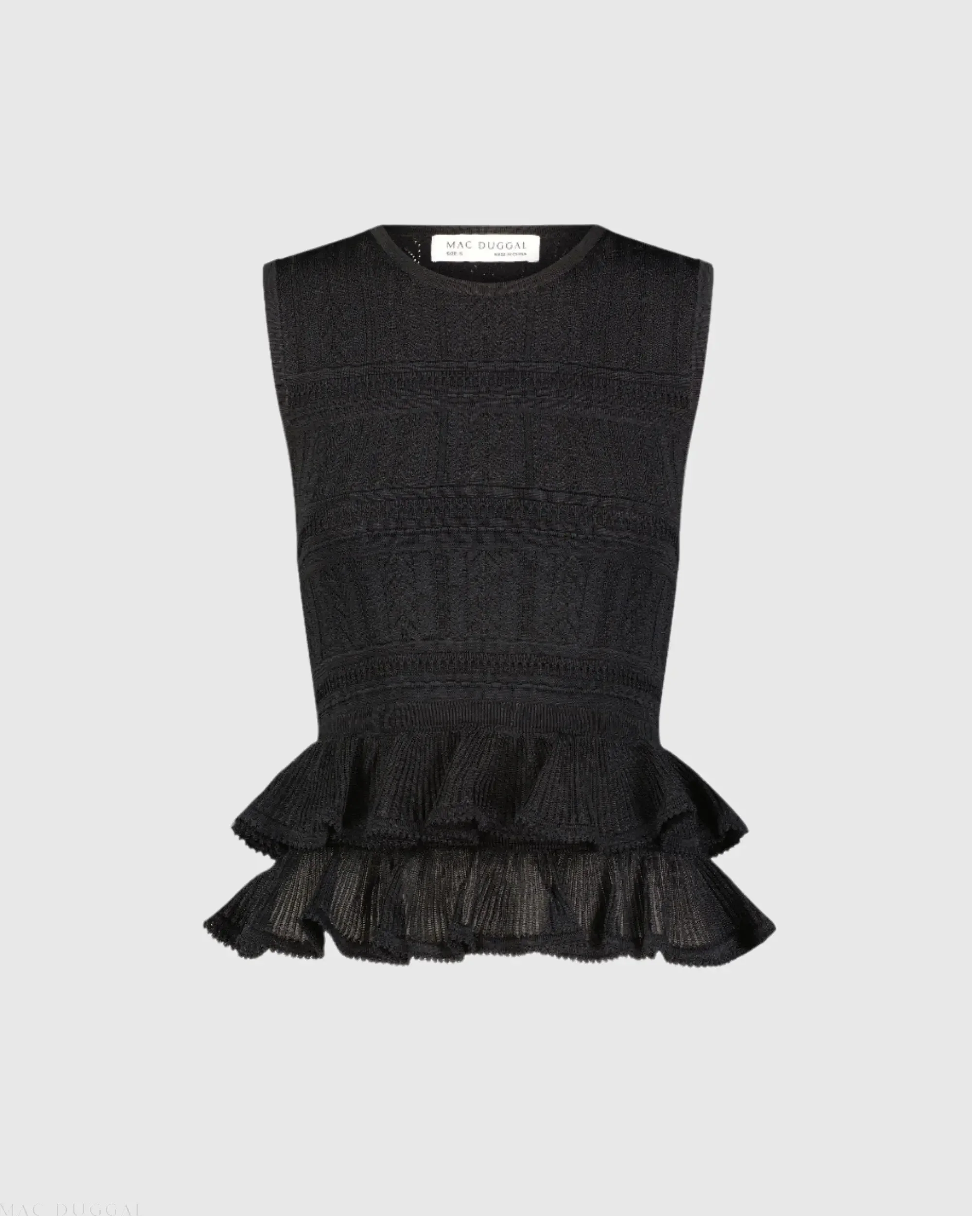 Black Sleeveless High Neck Knit Top With Ruffle Hem - FINAL SALE