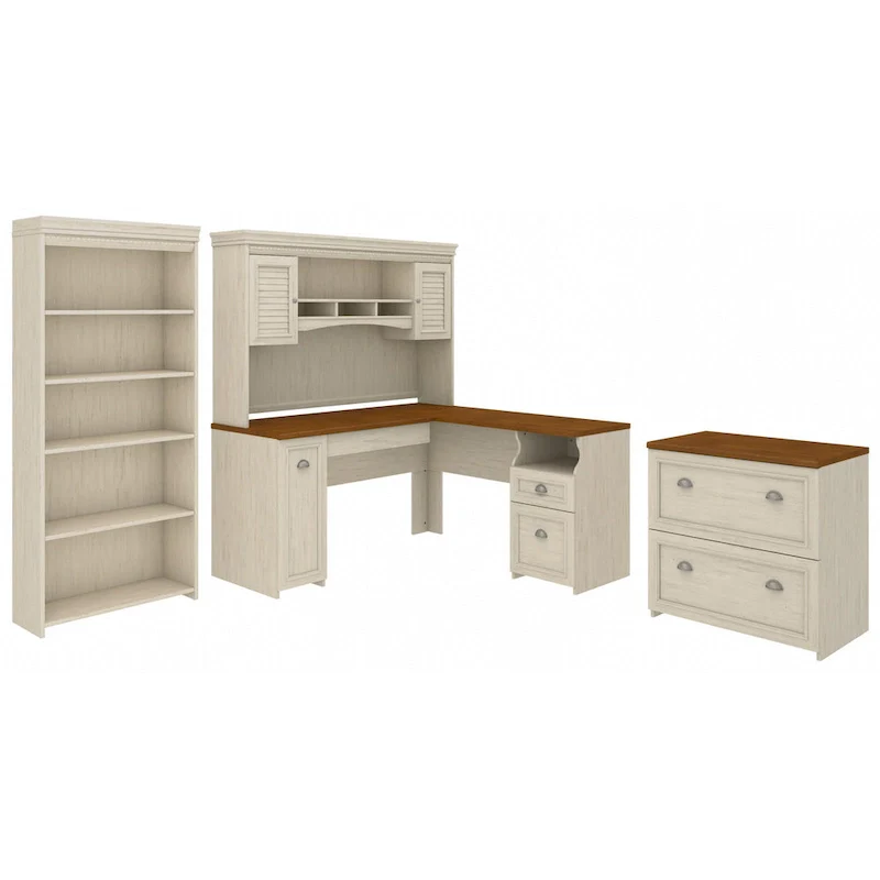 Fairview 60W Desk with Hutch, Cabinet and Bookcase by