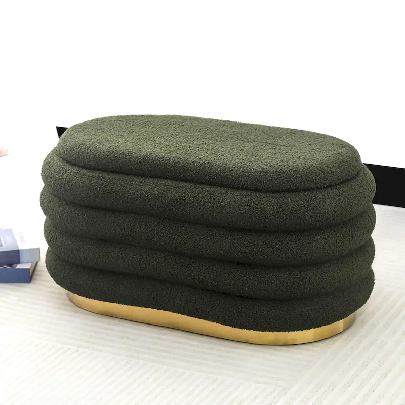 Storage Bench Velvet Stacked Design Ottoman with Gold Base