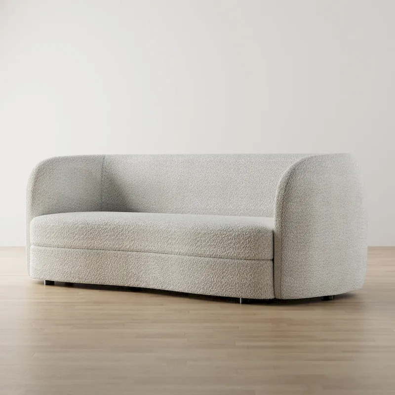Modern Curved Arms Boucle Sofa with Kidney Style Seat