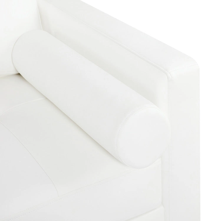 Modern Genuine Leather Sofa with Wooden Legs & Additional Bolster Pillow