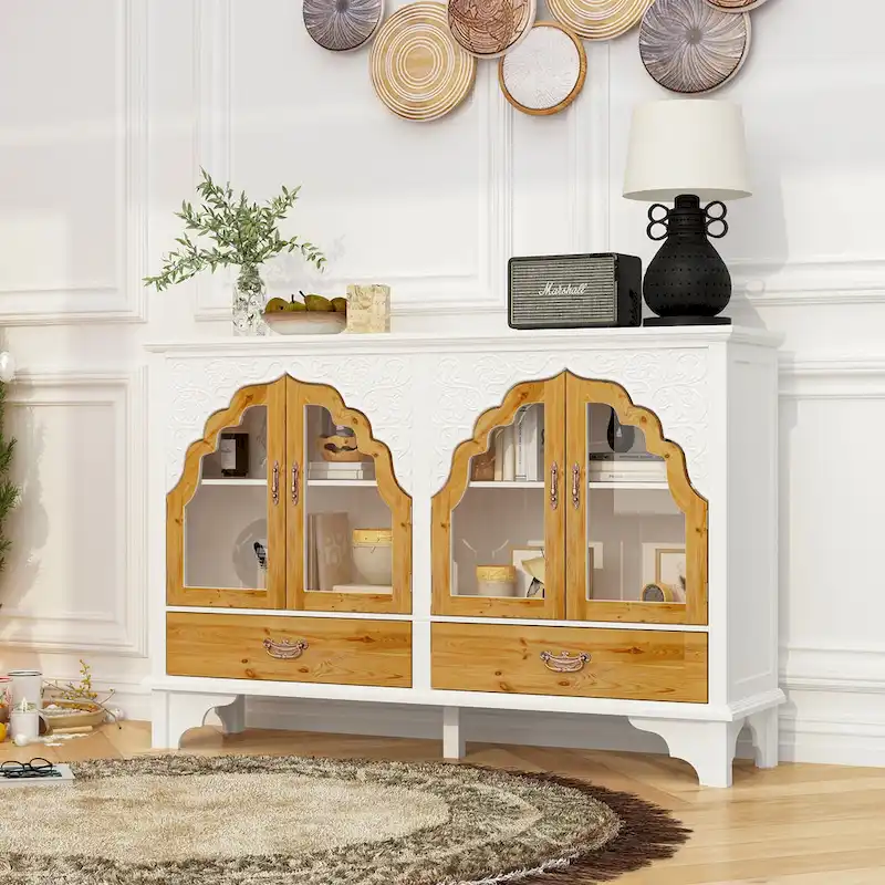 Wooden Carved Bathroom Cabinet Accent Cabinet Sideboard Acrylic Glass