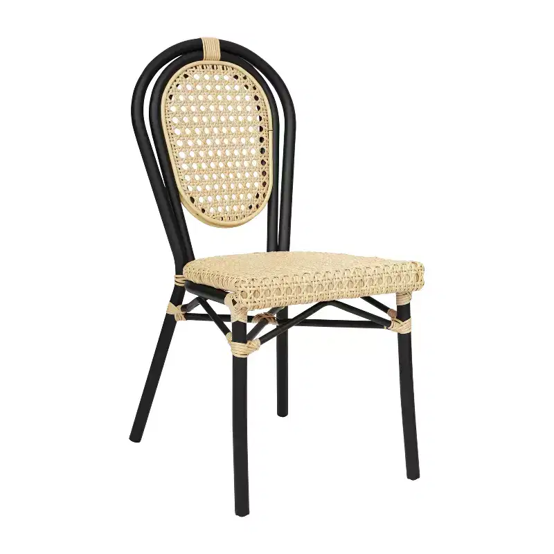 Flash Furniture Cannes Indoor/Outdoor Commercial Thonet Bistro Stacking Chair, PE Cane Rattan and Aluminum Frame