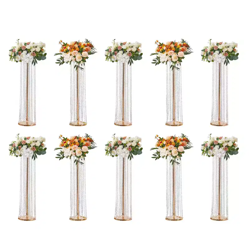VEVOR 10PCS 35.43inchTall Crystal Wedding Flowers Stand,Luxurious Centerpieces Flower Vases Crystal Gold Vase Metal,Perfect for T-stage Wedding Party