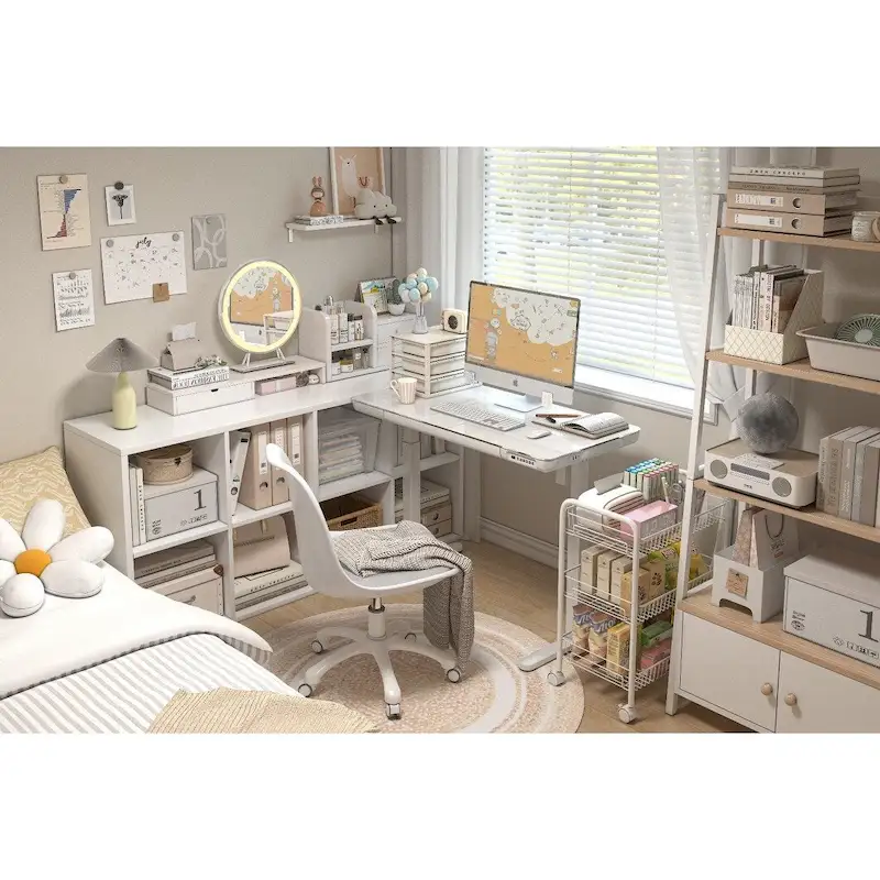 KOWO 48 Inch Glass Electric Standing Desk with Tempered Glass Top Adjustable Height Sit Stand Workstation for Modern Office