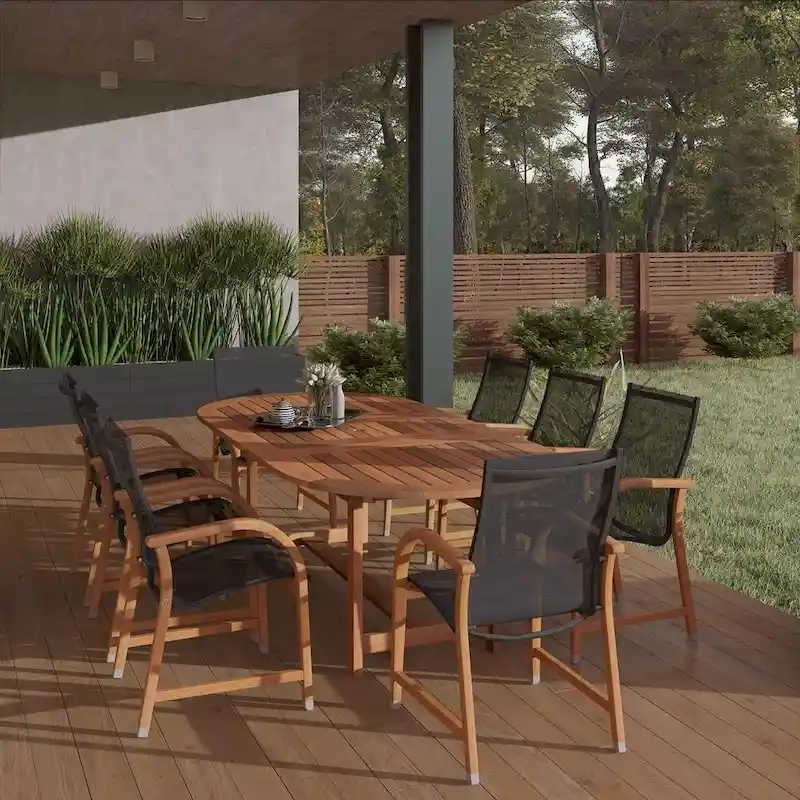 Bahamas 9-Piece Eucalyptus Extendable Oval Outdoor Patio Furniture Dining Set