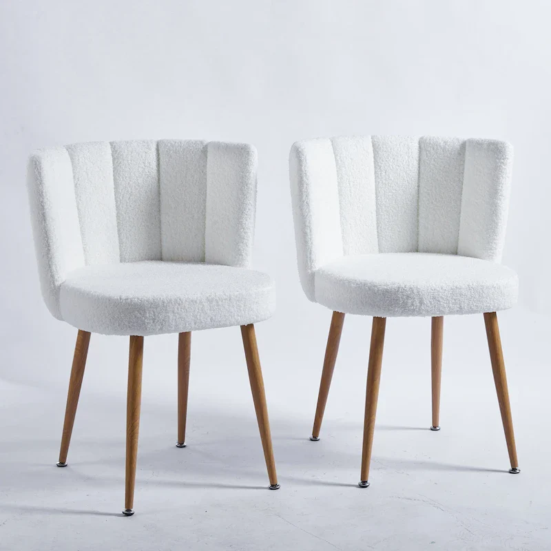 Upholstered Dining Chairs (Set of 2) — Iron Tube Legs with Wood Finish, Short-Pile Plush Cushions