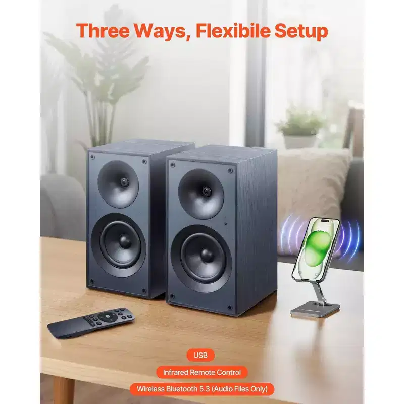 Powered Bookshelf Speakers 25W x 2 Active Studio Monitor with 5.25 in Woofer and Bluetooth