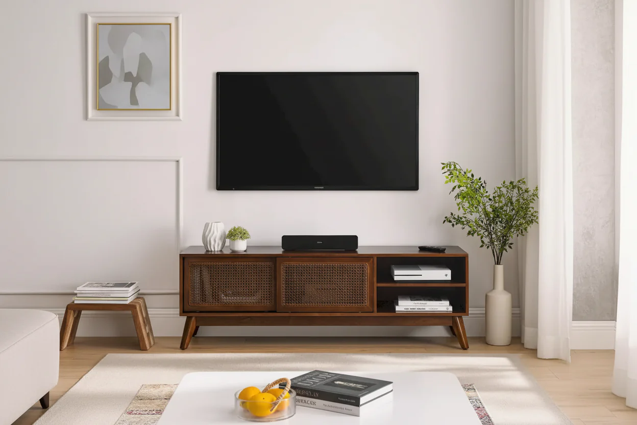 Modern Rattan TV Stand for 65 Inch TV