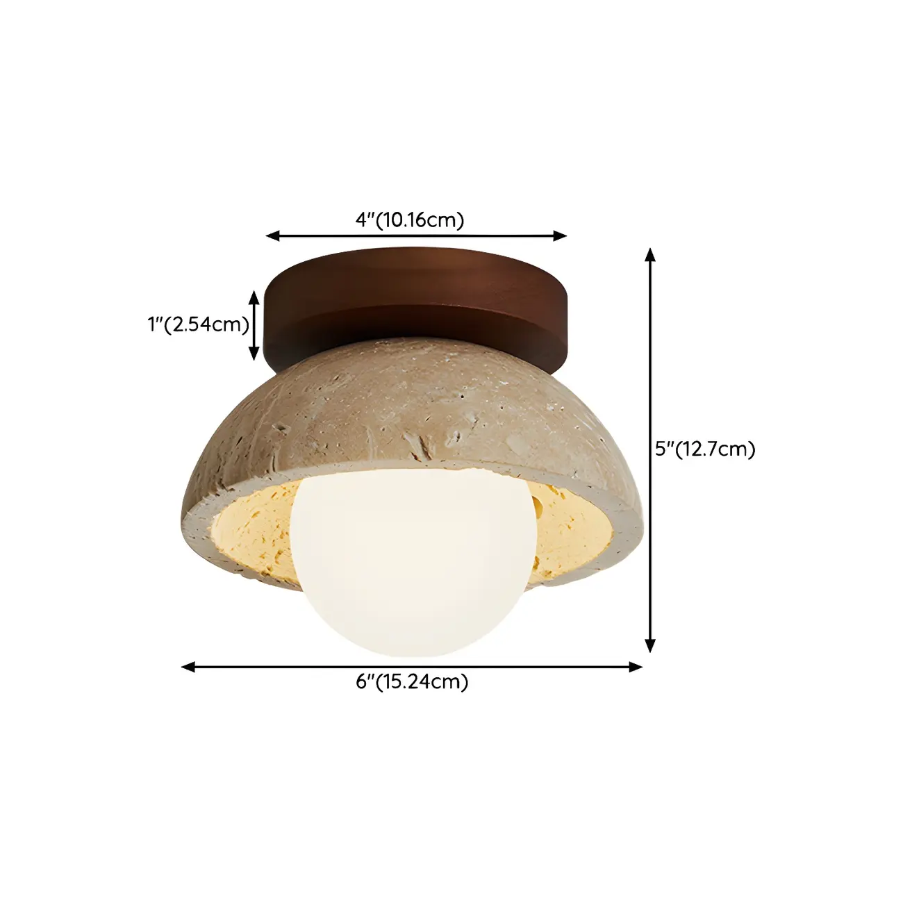 Beige Stone Dome Globe Glass Bulb Flush Ceiling Light