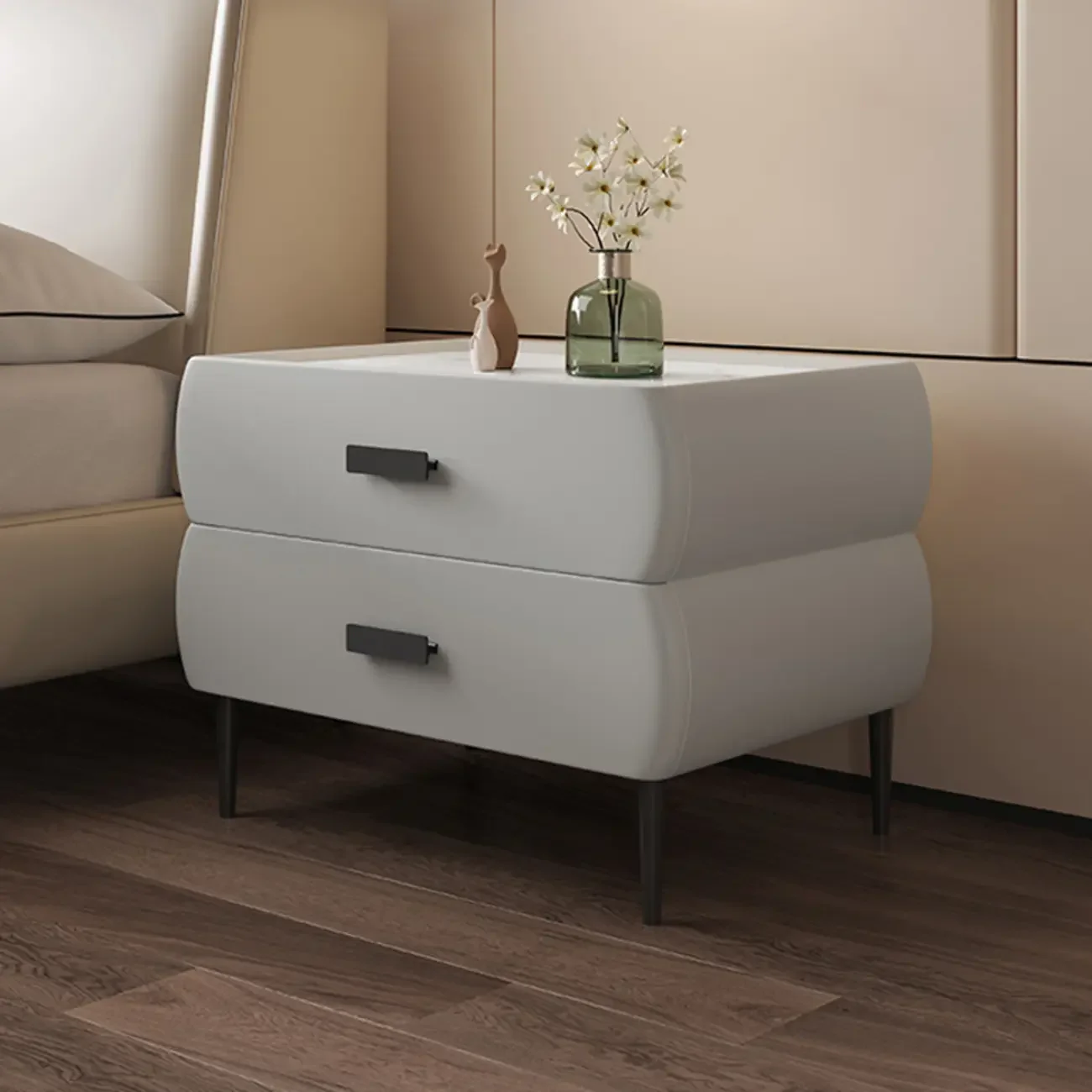 Simple Sintered Stone Top 2-Drawer Nightstand