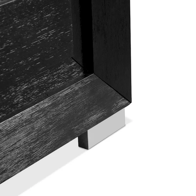 Modern Black Solid Wood Panel Bed with LED Light Headboard