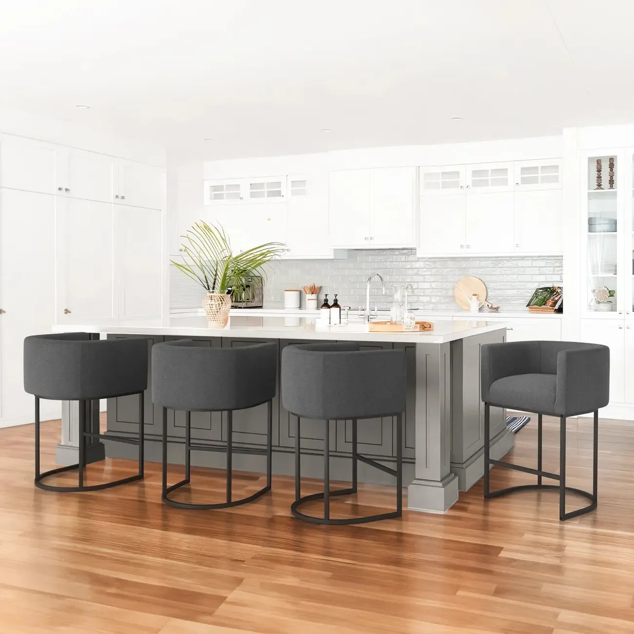 Modern Upholstered Barrel Back Counter Stools