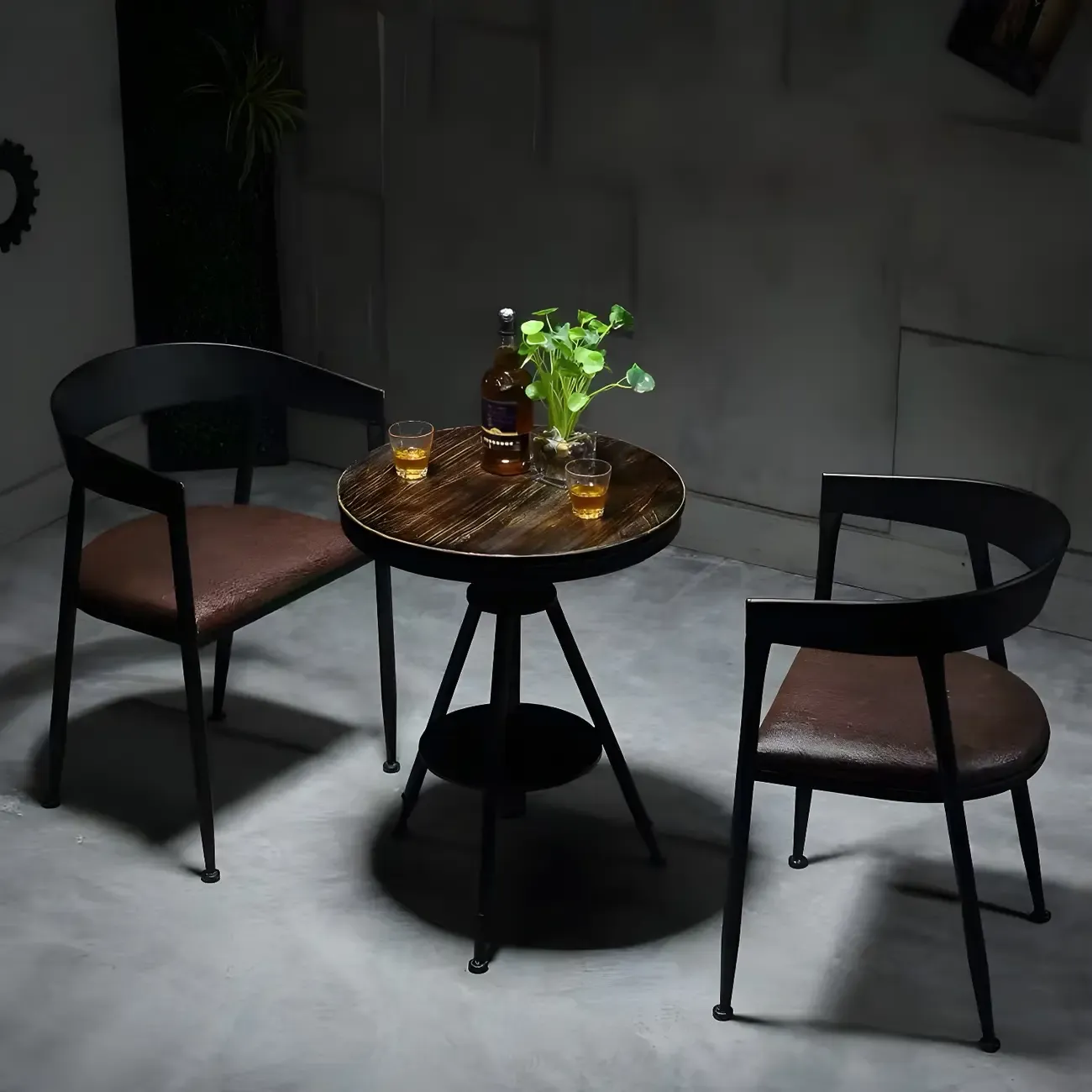 Industrial Adjustable Height Small Bar Table Wood Table Top