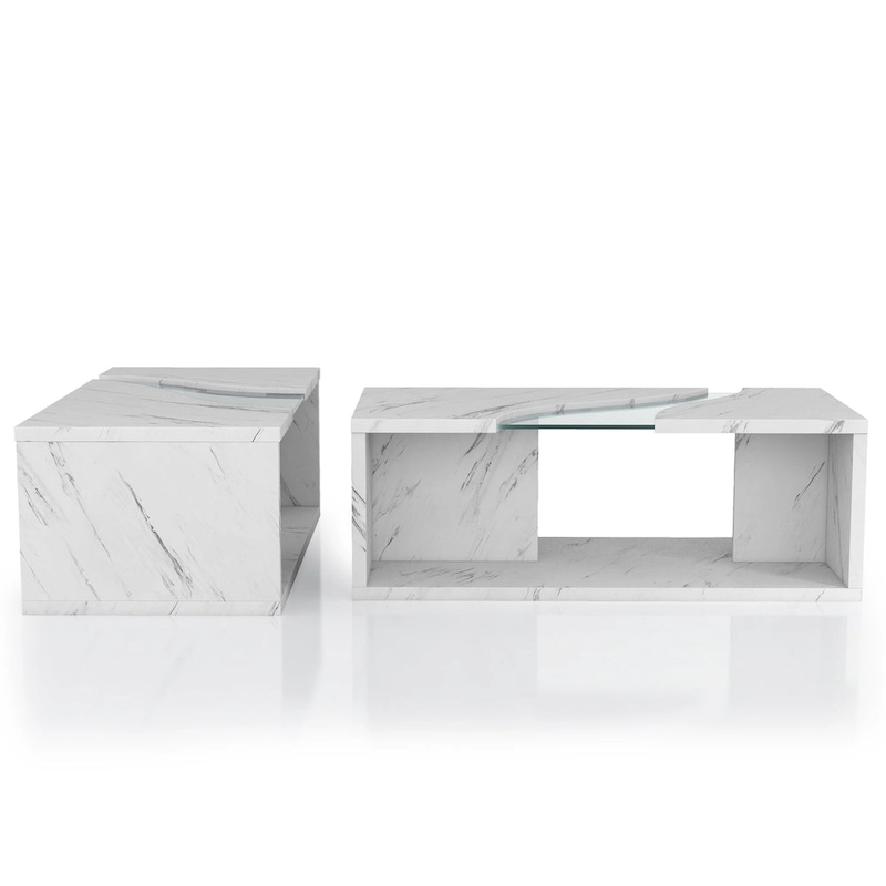Kobe Modern Faux Marble Veneer Coffee Table with Shelf by Furniture of America