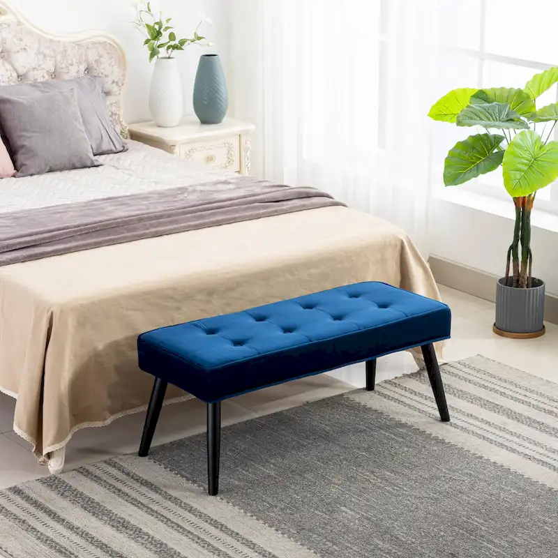 Kipp Velvet Upholstered Button Tufted Bench Ottoman