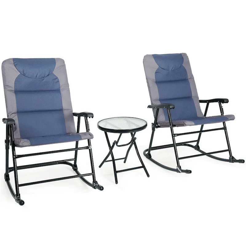 Costway 3PCS Folding Bistro Set Rocking Chair Cushioned Table Garden