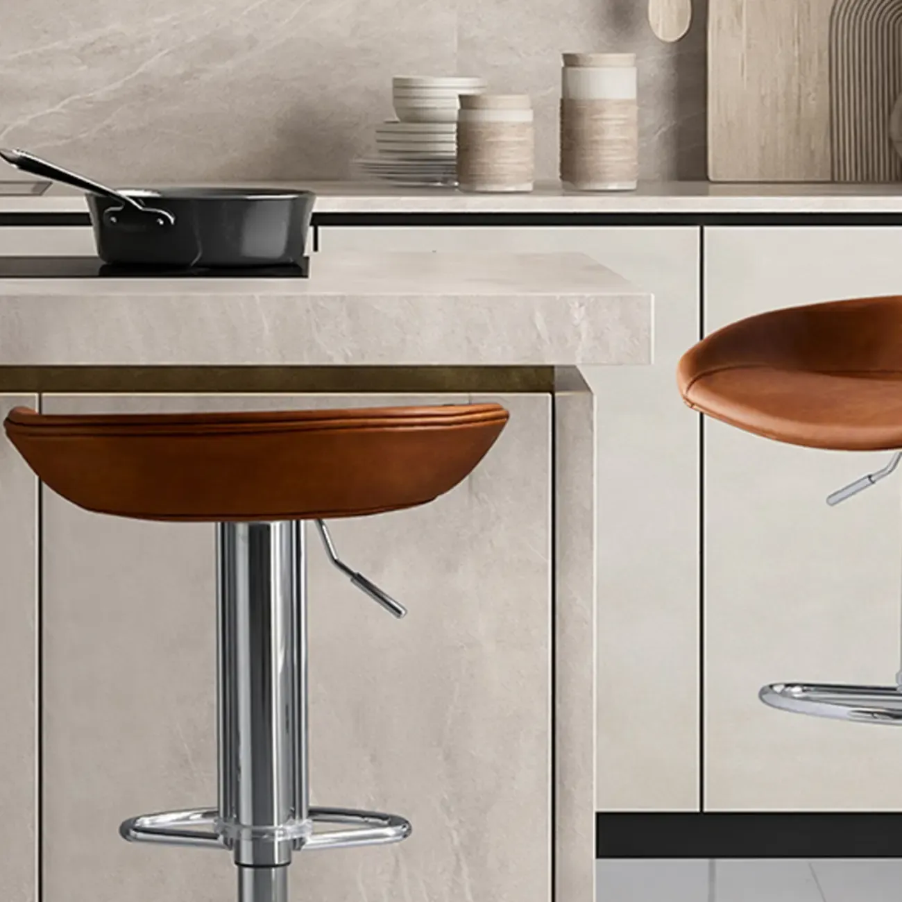 Adjustable Black Leather Saddle Swivel Bar Stools