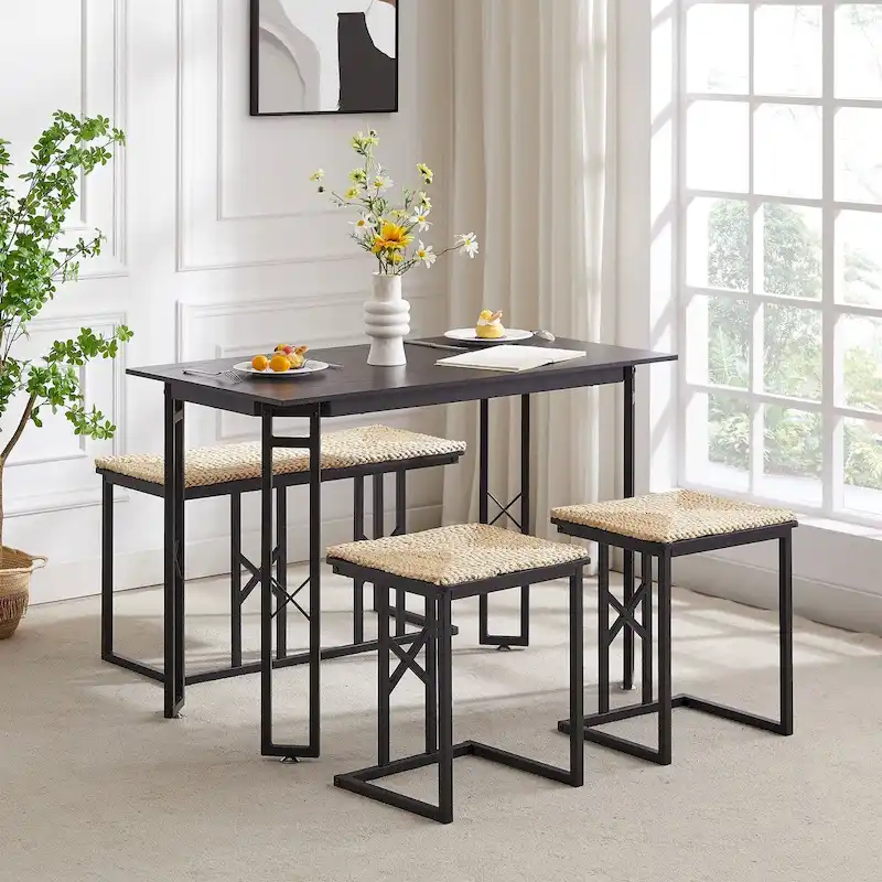 Javlergo 4-Piece Dining Table Set, Space Saving Kitchen Table with Bench and Two Stools for 4