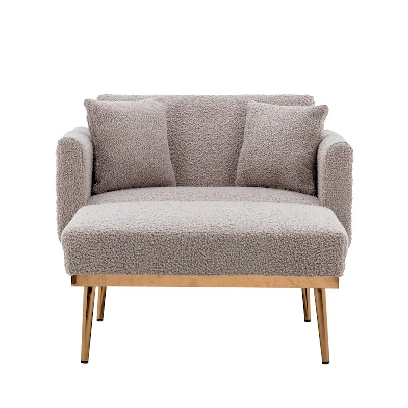 Teddy Fabric Upholstered Living Room Sleeper Sofa Chair With Rose Golden feet