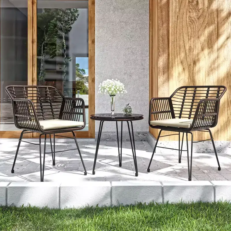 UPTIOT 3 Piece Wicker/rattan Seating Group With Cushions