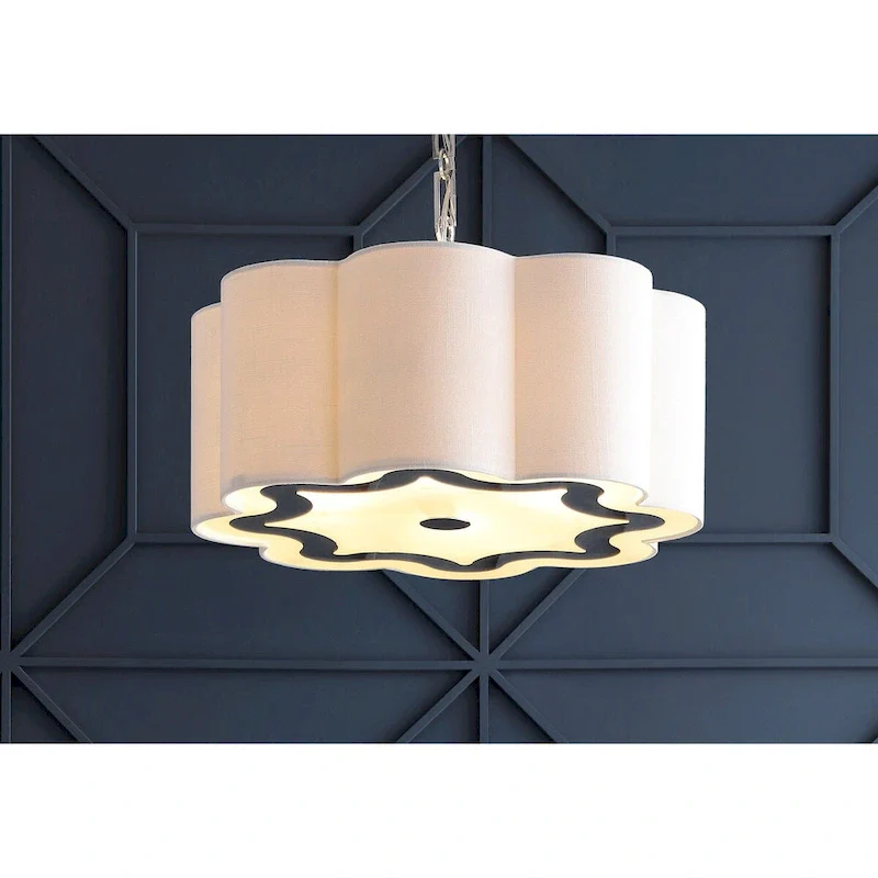 Gabrielle 4-Light 20  Adjustable Scalloped Shade Metal LED Pendant, Chrome/White by JONATHAN Y