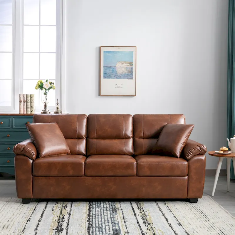Morden Fort Upholstered Sofa for Living Room,Three-Seater Couch Faux Leather