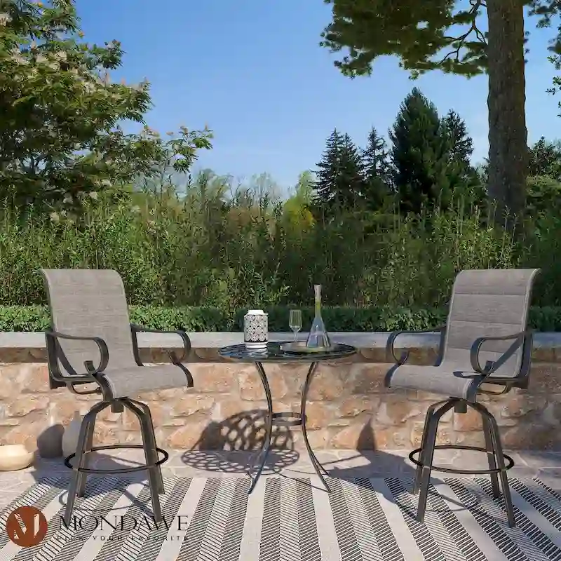 2PCS Aluminium Frame Outdoor 360 Swivel Chairs Bar Stool with Cushion