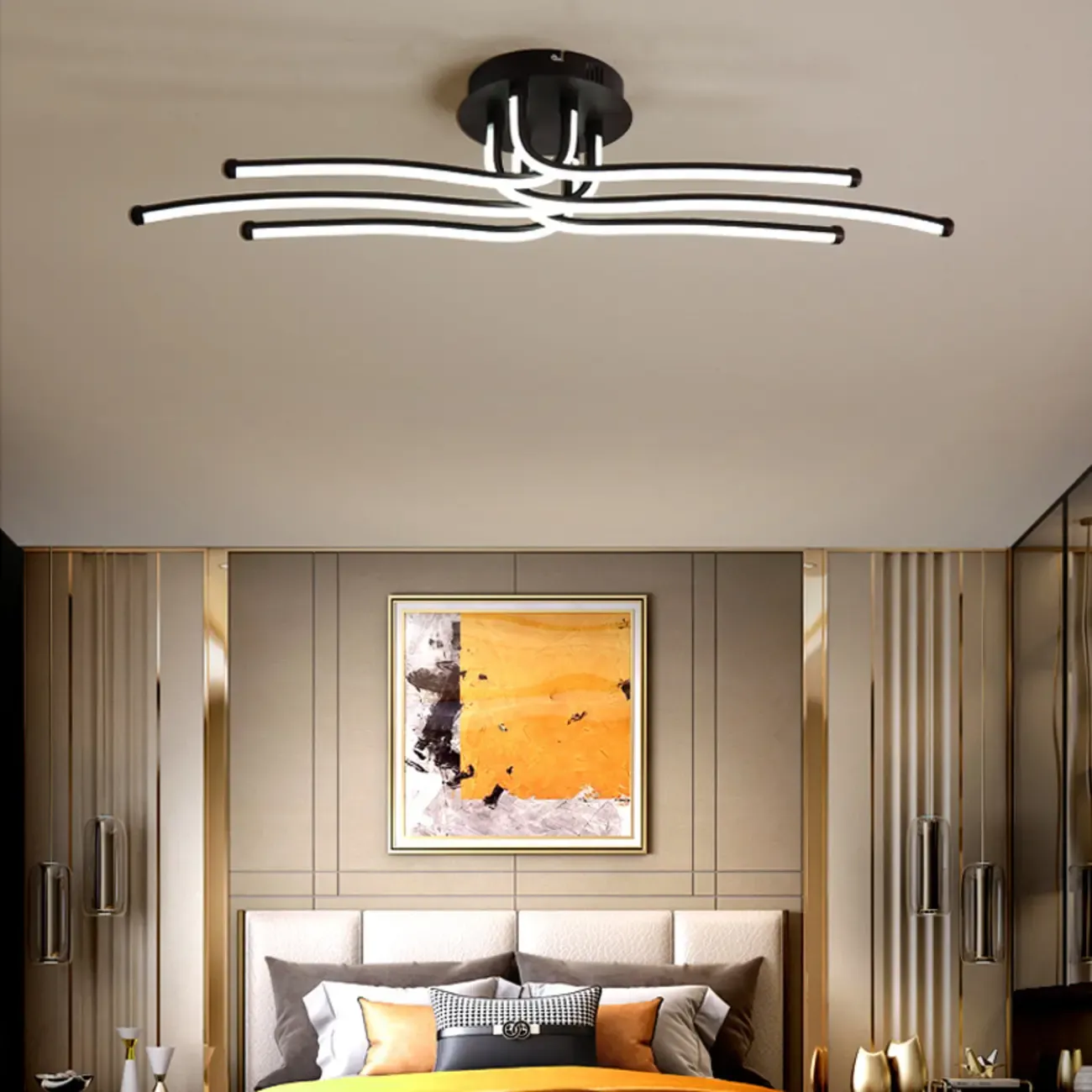 Modern Linear Semi Flush Ceiling Light with Silica Gel Shade