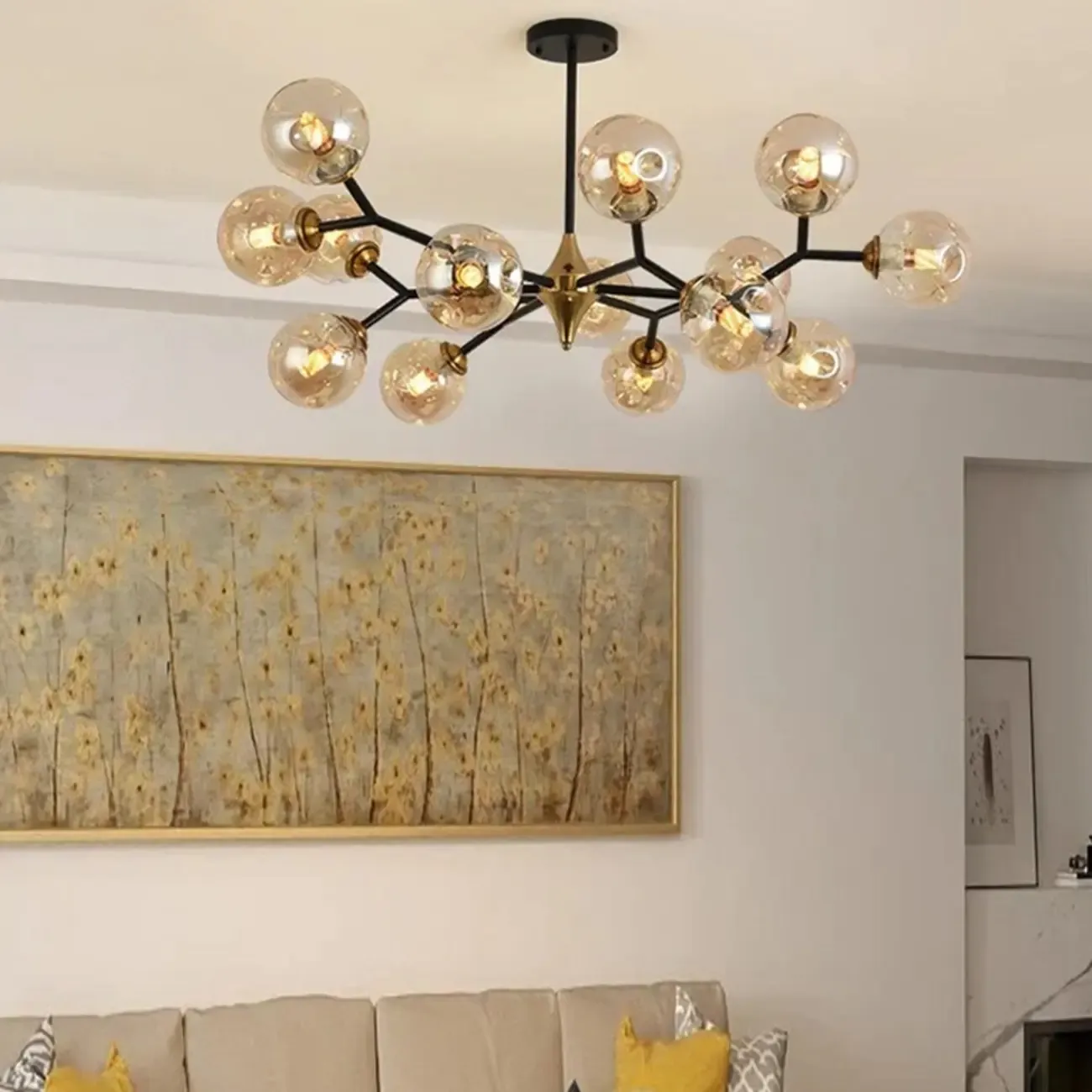 Modern Black Gold Glass Sputnik Chandelier
