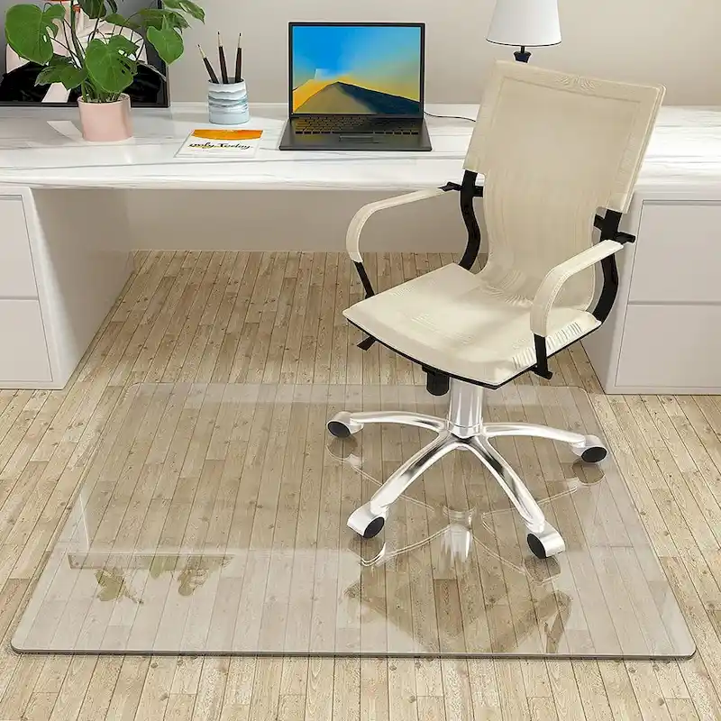 Clear Tempered Glass Office Chair Mat for Hard Floors, 1-Person, 46 x 36 in