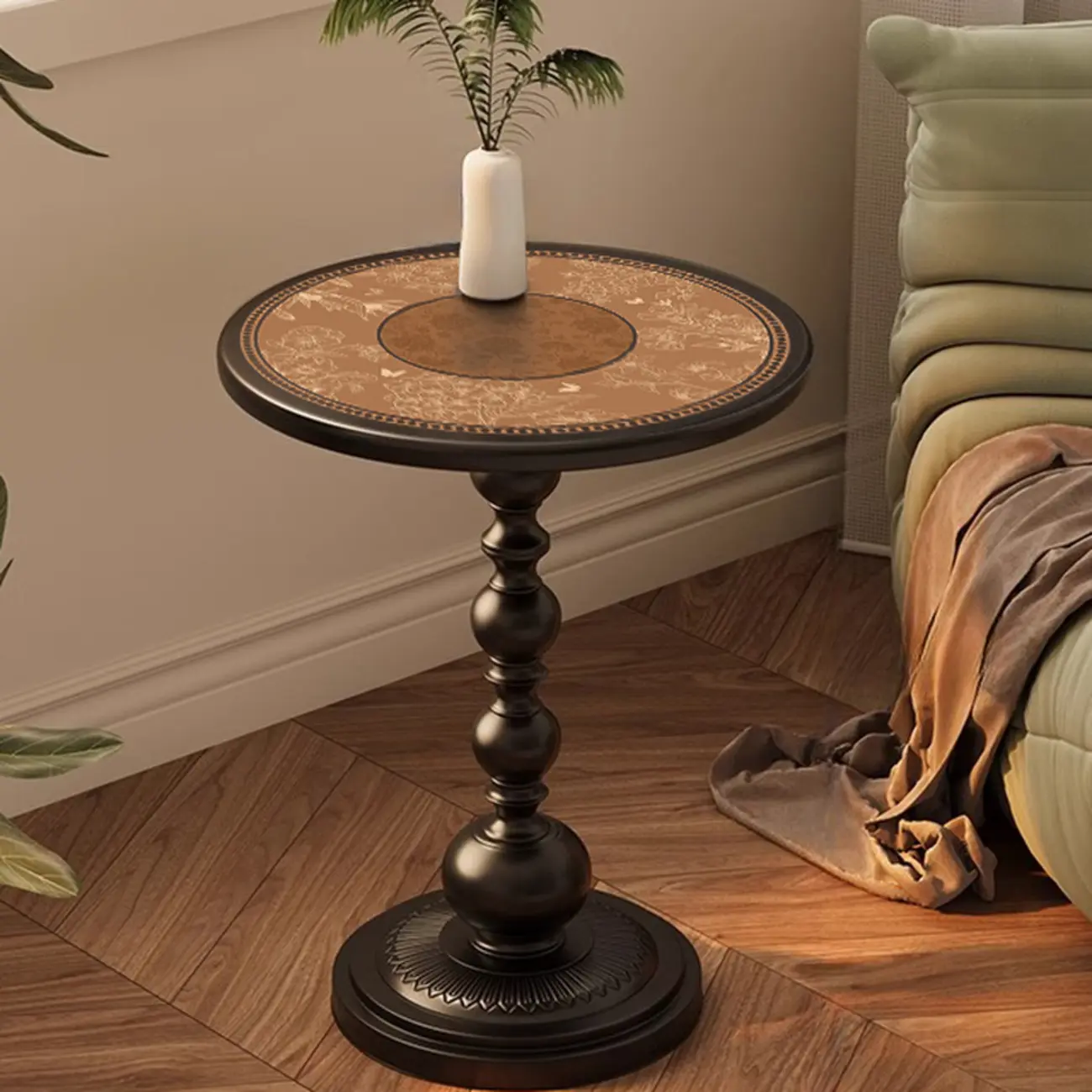 Modern Classic Iron Pedestal End Table Black-White